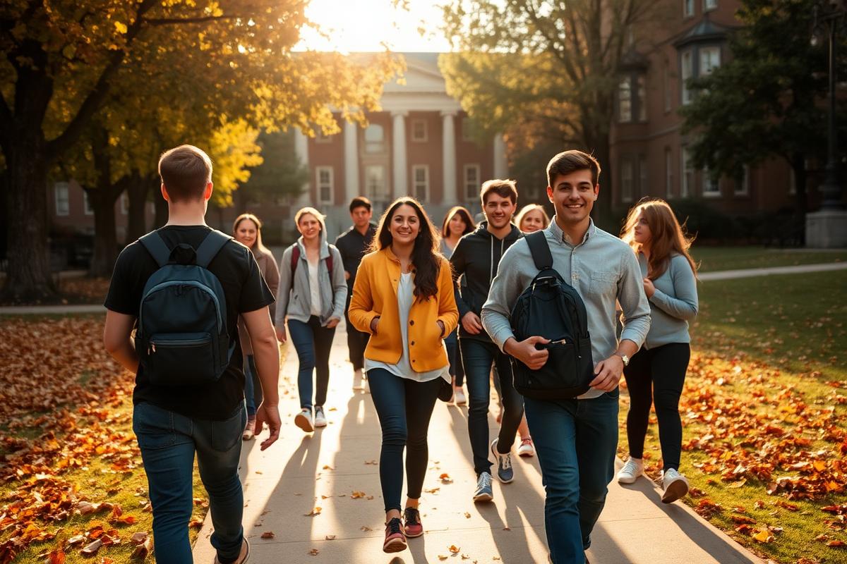 Students walking through autumn campus
